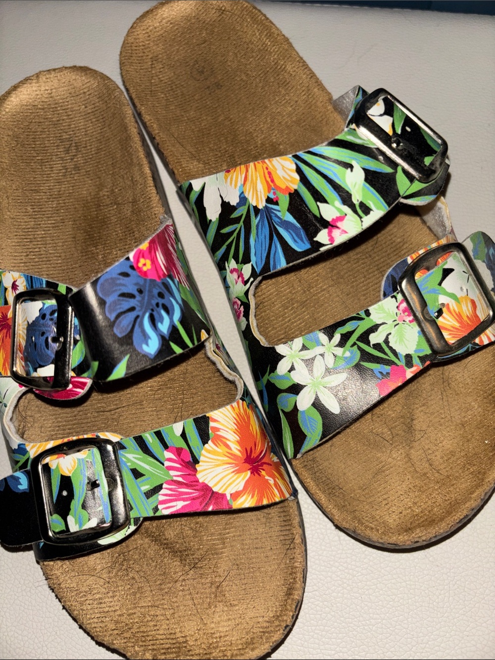 Floral/Tropical Double-Buckle Slide Sandals - Picture 4 of 4